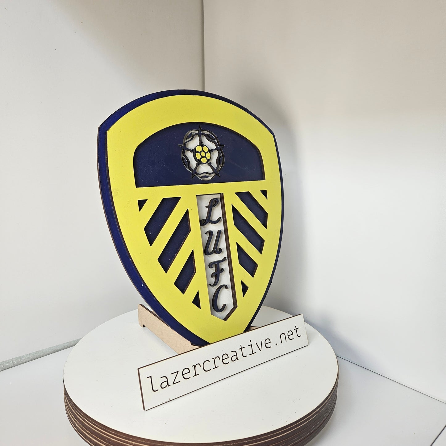 Layered Laser Cut Leeds United Football Crest Wall Art – Painted MDF Sign - Lazer Creative