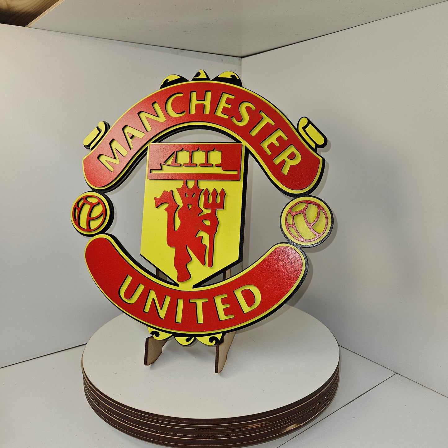Layered Laser Cut Manchester United Football Crest Wall Art – Painted MDF Sign - Lazer Creative