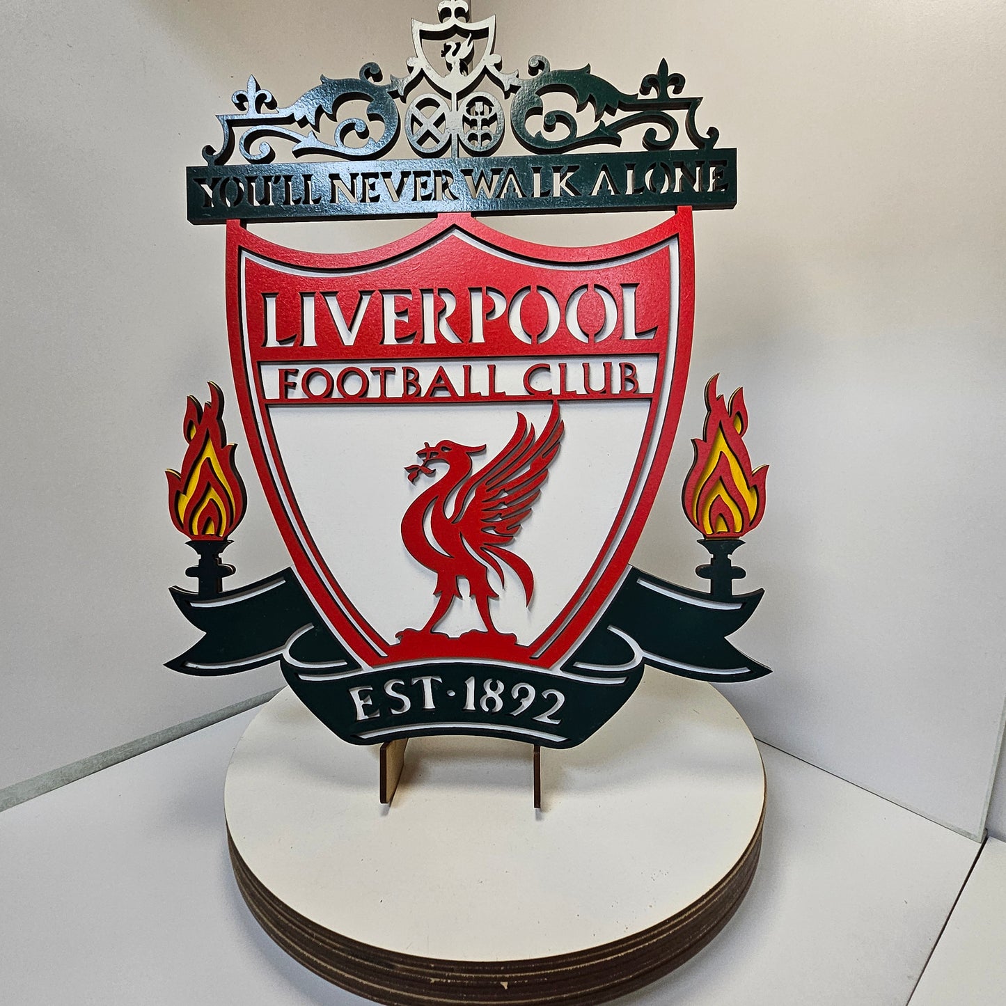 Layered Laser Cut Liverpool Football Crest Wall Art – Painted MDF Sign - Lazer Creative