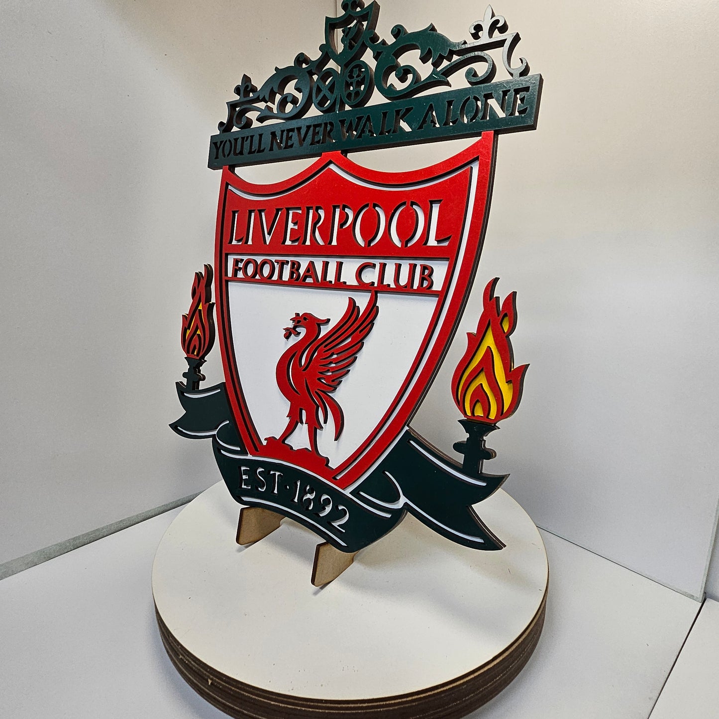 Layered Laser Cut Liverpool Football Crest Wall Art – Painted MDF Sign - Lazer Creative