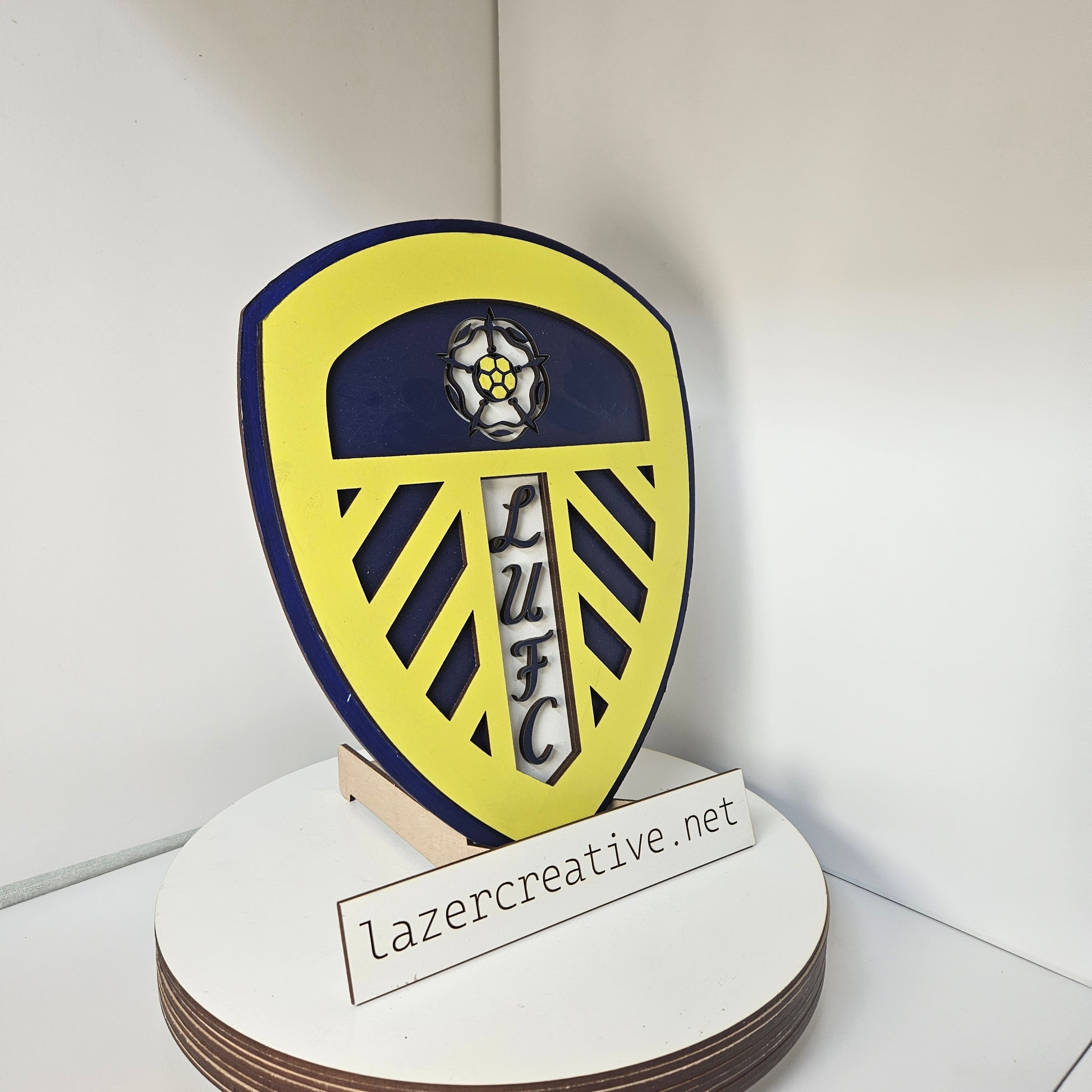Layered Laser Cut Leeds United Football Crest Wall Art – Painted MDF Sign - Lazer Creative