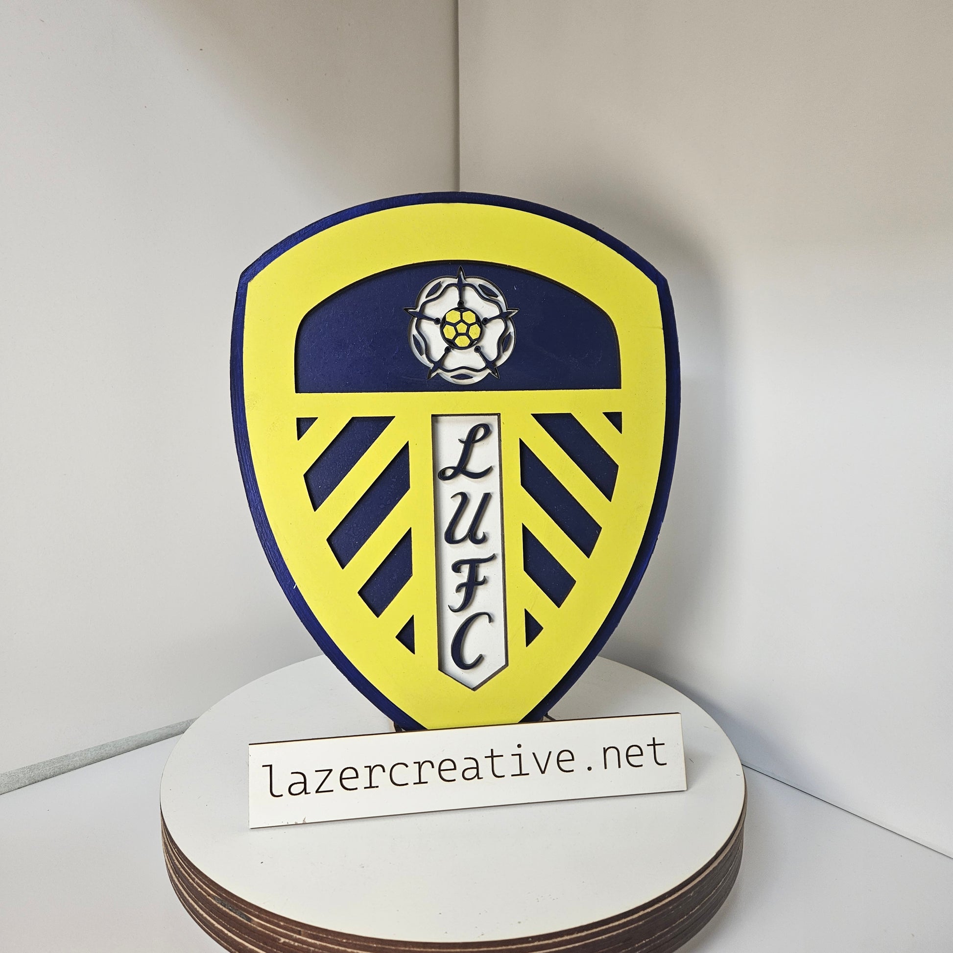 Layered Laser Cut Leeds United Football Crest Wall Art – Painted MDF Sign - Lazer Creative