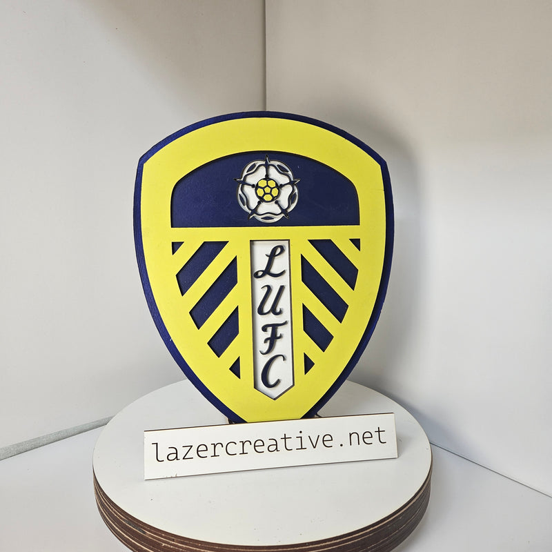 Layered Laser Cut Leeds United Football Crest Wall Art – Painted MDF Sign - Lazer Creative